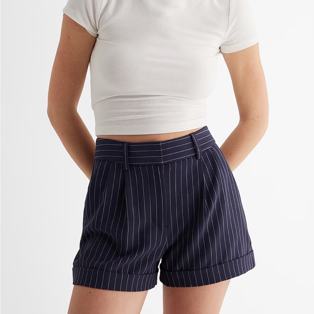 Express Stylist High Waisted Pinstripe Pleated Shorts